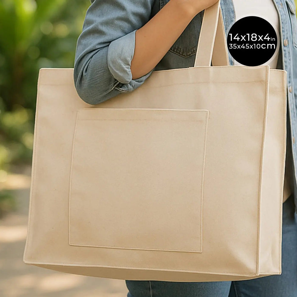Canvas Tote Bag with Front Pocket – 18" × 14" × 4" (45 × 35 × 10 cm) – Full Gusset – 10 oz - Pamusan.com