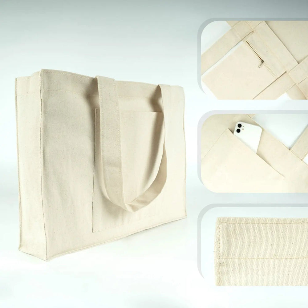 Canvas Tote Bag with Front Pocket – 18" × 14" × 4" (45 × 35 × 10 cm) – Full Gusset – 10 oz - Pamusan.com