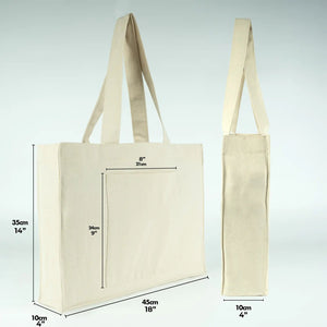 Canvas Tote Bag with Front Pocket – 18" × 14" × 4" (45 × 35 × 10 cm) – Full Gusset – 10 oz - Pamusan.com