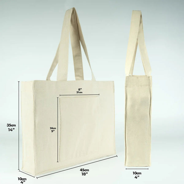 Canvas Tote Bag with Front Pocket – 18" × 14" × 4" (45 × 35 × 10 cm) – Full Gusset – 10 oz - Pamusan.com