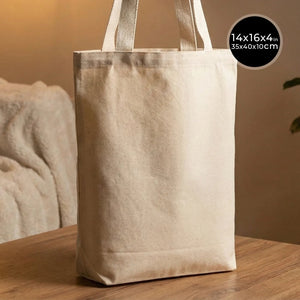 Canvas Tote Bag with Woven Handles – 14" × 16" × 4" (35 × 40 × 10 cm) – Natural 10 oz - Pamusan.com