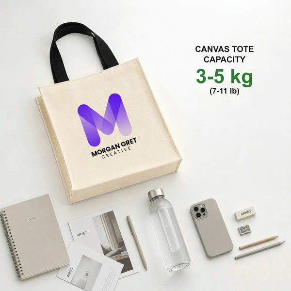 Natural canvas tote bag interior view showing roomy unlined main compartment