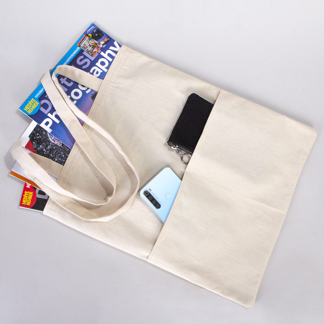 Blank Cotton Tote Bag with Inner Pocket 14"W x 16"H – Wholesale Plain Canvas Shopping Bag