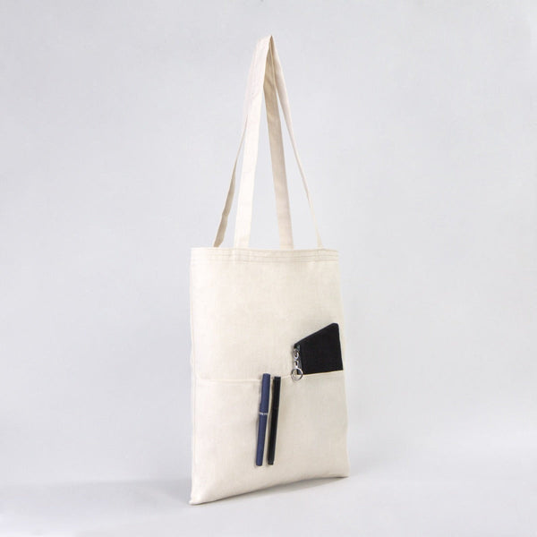 Blank Cotton Tote Bag with Inner Pocket 14"W x 16"H – Wholesale Plain Canvas Shopping Bag