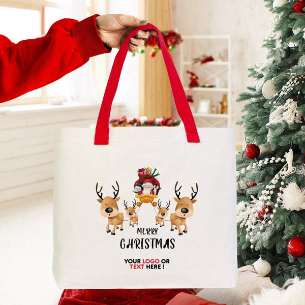 Christmas Canvas Tote Bag 18"W x 14"H x 3"L – Santa & Holiday Crew Design - Pamusan.com