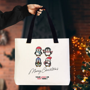 Christmas Canvas Tote Bags, 18"W x 14"H x 3"L (45 cm x 35 cm x 8 cm) Custom New Year Bags, Personalization, Santa, Snowman, Penguin, Reindeer - Pamusan.com