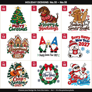 Christmas Canvas Tote Bags Bulk – 18" × 14" × 3" (45 × 35 × 8 cm) with Beige, Red or Black Knitted Handles, 18 Happy New Year 2027 Designs - Pamusan.com