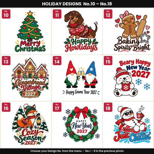 Christmas Canvas Tote Bags Bulk – 18" × 14" × 3" (45 × 35 × 8 cm) with Beige, Red or Black Knitted Handles, 18 Happy New Year 2027 Designs - Pamusan.com
