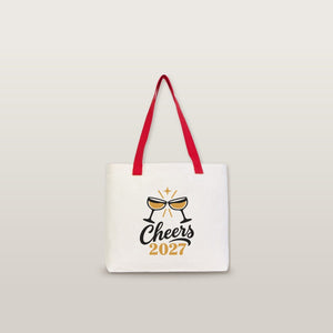 Christmas Canvas Tote Bags Bulk – 18" × 14" × 3" (45 × 35 × 8 cm) with Beige, Red or Black Knitted Handles, 18 Happy New Year 2027 Designs - Pamusan.com
