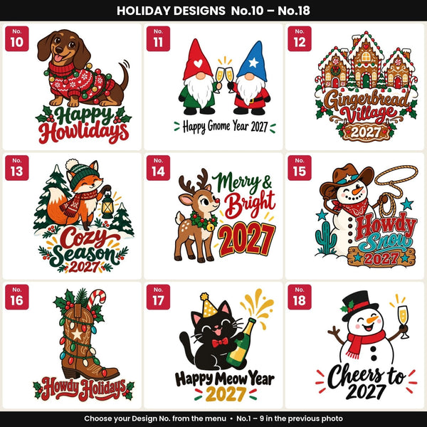 Christmas Drawstring Gift Bags Bulk – 12" × 16" (30 × 40 cm) Cotton Bags in Red, Black or Natural, 18 Holiday & New Year 2027 Designs - Pamusan.com