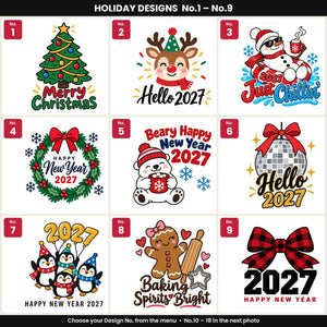 Christmas Drawstring Gift Bags Bulk – 12" × 16" (30 × 40 cm) Cotton Bags in Red, Black or Natural, 18 Holiday & New Year 2027 Designs - Pamusan.com
