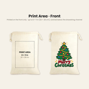 Christmas Drawstring Gift Bags Bulk – 12" × 16" (30 × 40 cm) Cotton Bags in Red, Black or Natural, 18 Holiday & New Year 2027 Designs - Pamusan.com