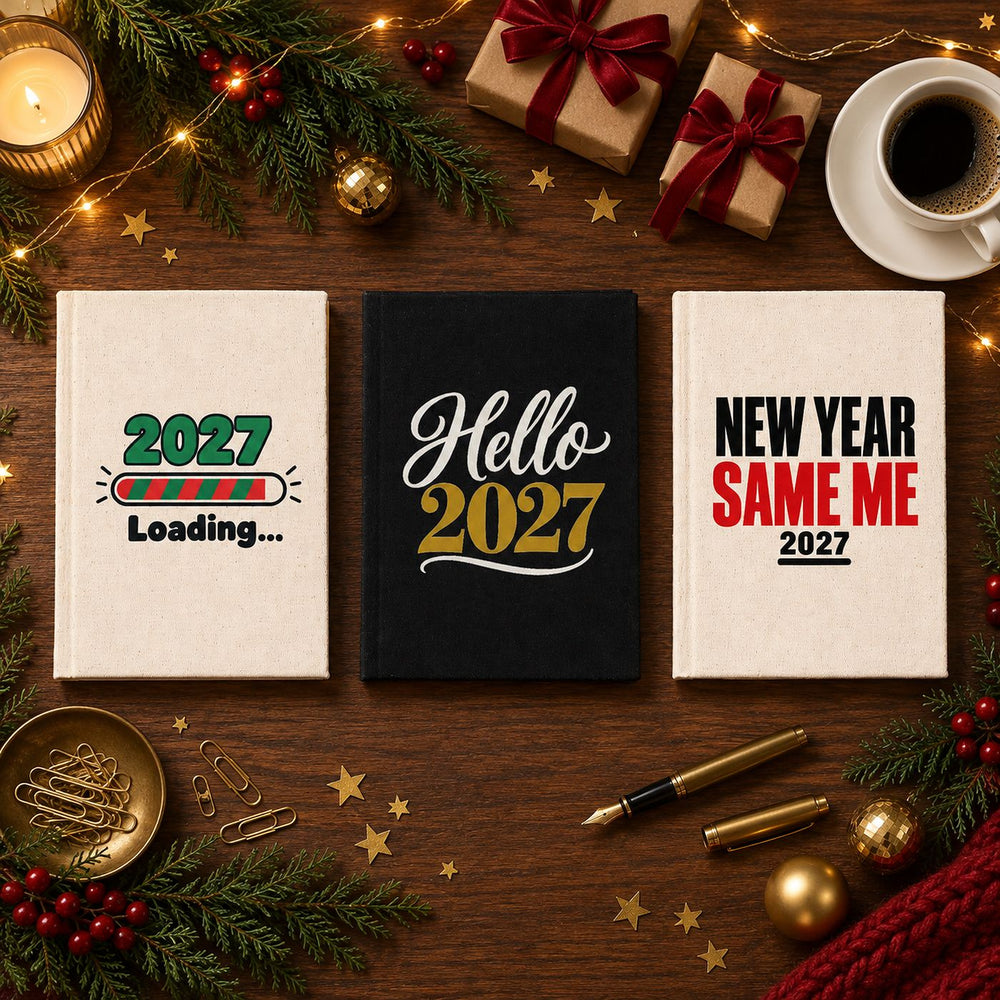 Christmas Journal Bulk – Canvas Notebook A5 5.5" × 7.9" (14 × 20 cm), 18 Holiday & New Year 2027 Designs, Natural or Black Cover - Pamusan.com
