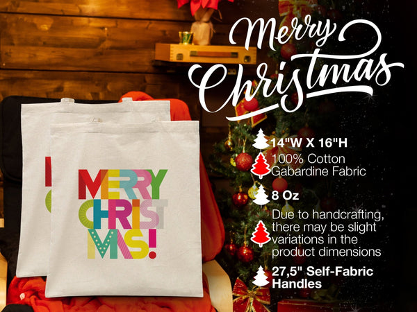 Merry Christmas Tree Tote Bag, Women's Holiday Gift, 14"W x 16"H - Pamusan.com