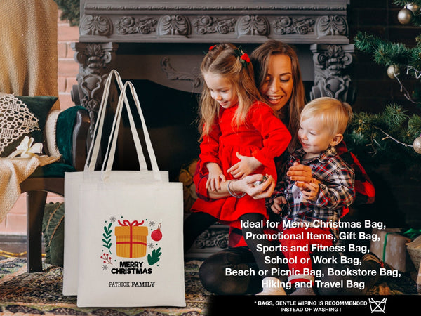 Merry Christmas Tree Tote Bag, Women's Holiday Gift, 14"W x 16"H - Pamusan.com