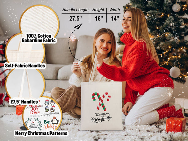 Merry Christmas Tree Tote Bag, Women's Holiday Gift, 14"W x 16"H - Pamusan.com