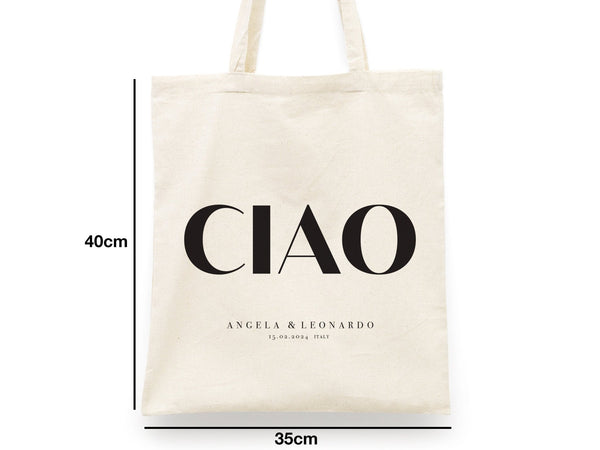 Ciao Tote Bag - Italy Wedding Tote Bag, Custom Wedding Totes, Wedding Welcome Bag - Pamusan.com