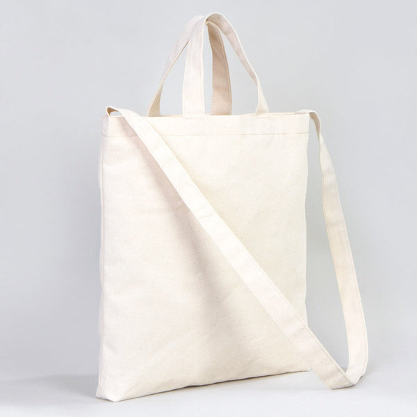 Large Canvas Tote Bag with Long Strap & Short Handles – Natural Cotton Shopping Bag