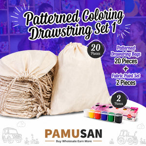 Class Painting Set 1 | 20 Colorable Cotton Drawstring Backpacks 14"x16" + 2 Marker Sets (6 Colors) - Pamusan.com