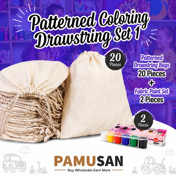 Class Painting Set 1 | 20 Colorable Cotton Drawstring Backpacks 14"x16" + 2 Marker Sets (6 Colors) - Pamusan.com