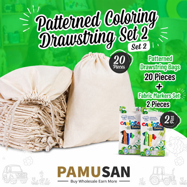 Class Painting Set 2 – 20 Colorable Cotton Drawstring Backpacks 14"x16"+ 2 Red Apple Fabric Paint Sets - Pamusan.com
