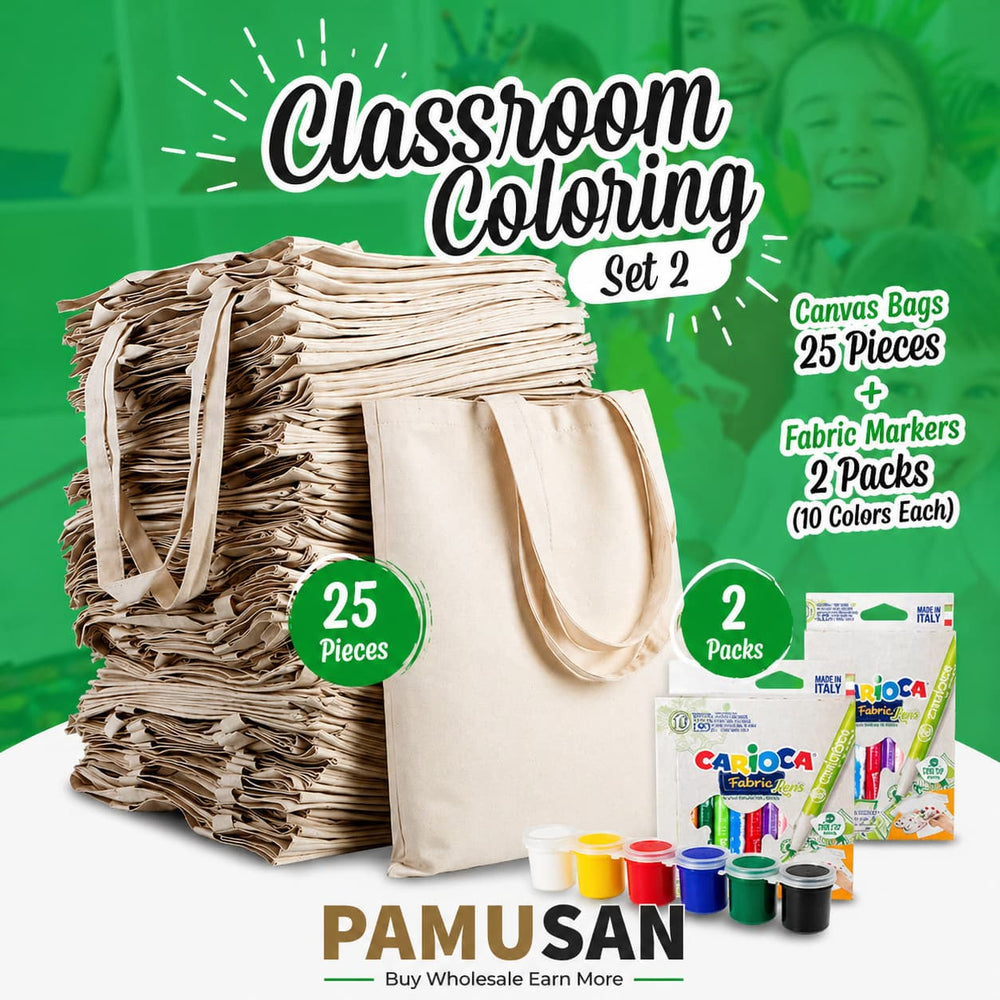 Class Painting Set 2 - 25 Pairs Raw Cloth Bag 14"×16" (35 × 40 cm) / 2 Pairs cloth paint pen - Pamusan.com