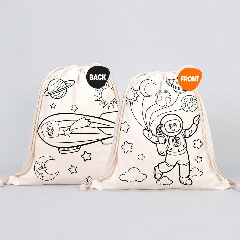 Colorable Astronaut & Zeppelin Rope Drawstring Backpack 14"×16" (35×40 cm) - Pamusan.com