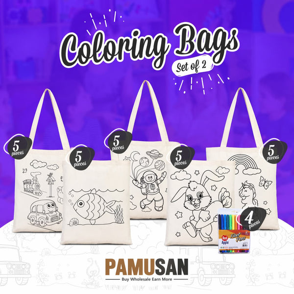Class Painting Set – 25 Colorable Cotton Tote Bags 14"x16" + 4 Red Apple Fabric Paint Marker Sets - Pamusan.com