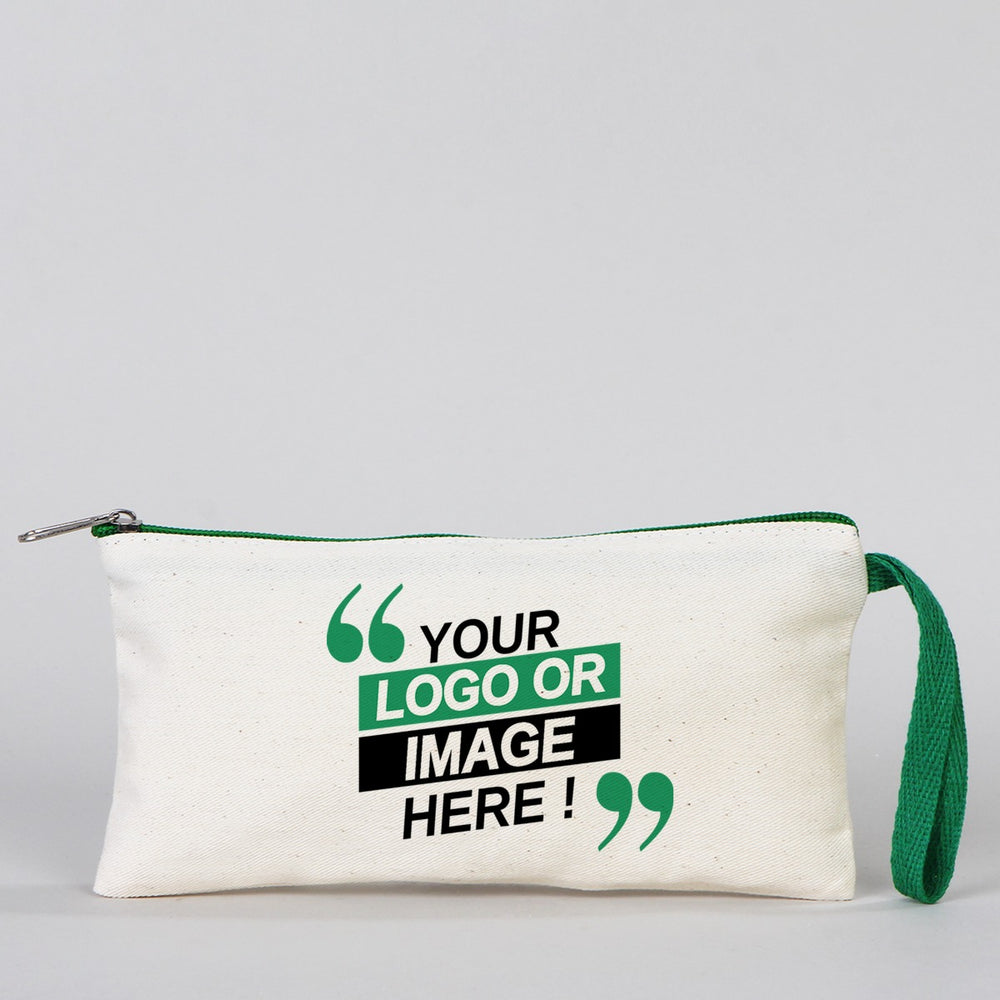 Fabric Pencil Case - 8" W x 4" H (21x10 cm)  Green Zippered  -  (Customize)