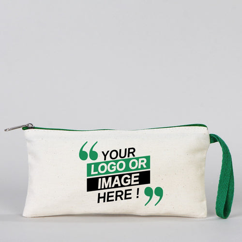 Fabric Pencil Case - 8" W x 4" H (21x10 cm)  Green Zippered  -  (Customize)