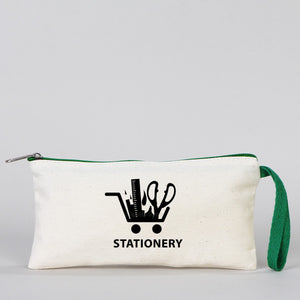 Fabric Pencil Case - 8" W x 4" H (21x10 cm)  Green Zippered  -  (Customize)