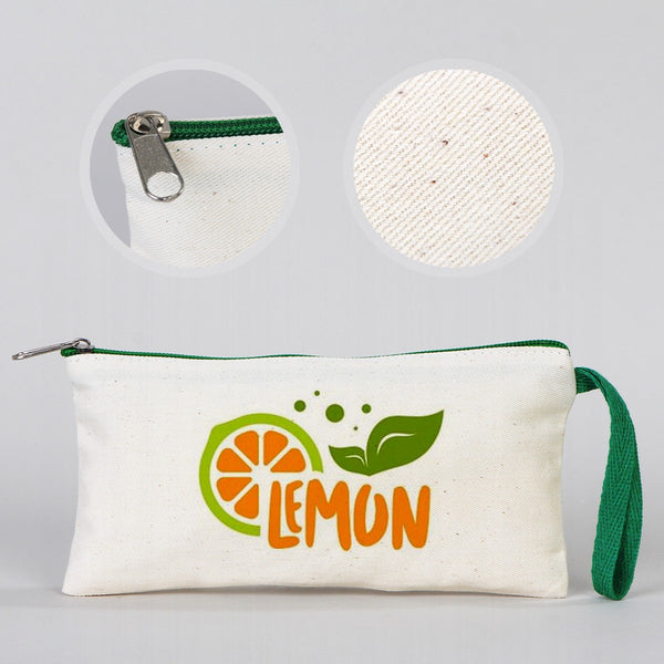 Fabric Pencil Case - 8" W x 4" H (21x10 cm)  Green Zippered  -  (Customize)
