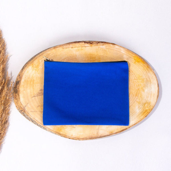 Clutch Bag Saks Blue – 8"x6" Cotton Zipper Cosmetic & Makeup Pouch - Pamusan.com