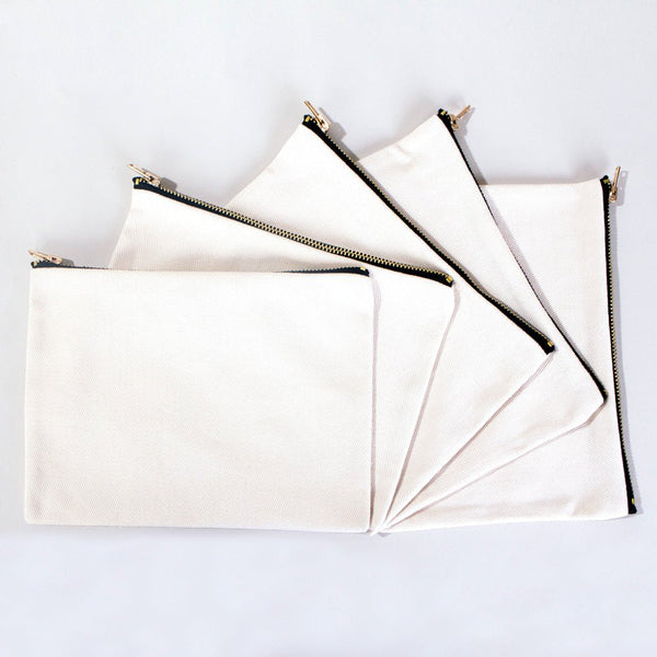 Clutch Bag White 8"x6" – Cotton Zipper Cosmetic & Makeup Pouch - Pamusan.com