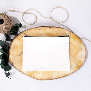 Clutch Bag White 8"x6" – Cotton Zipper Cosmetic & Makeup Pouch - Pamusan.com