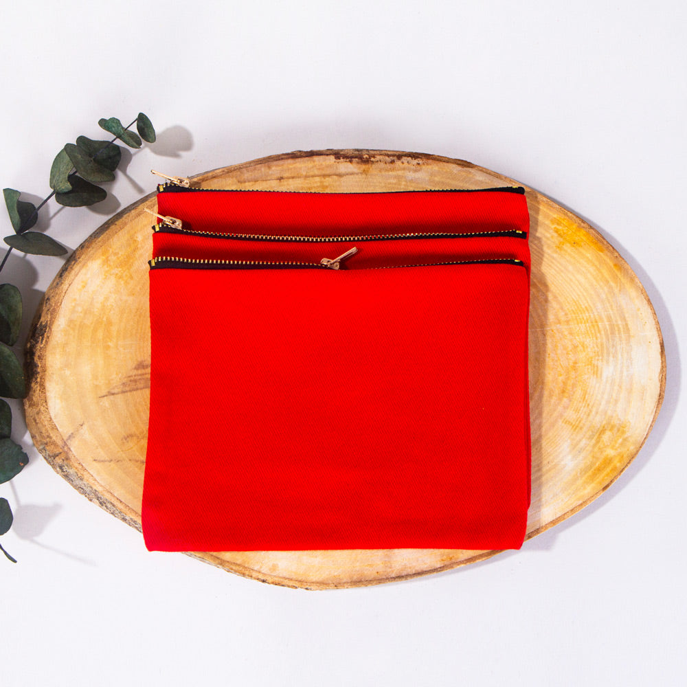 Clutch Bag Red 8"x6" – Cotton Zipper Cosmetic & Makeup Pouch