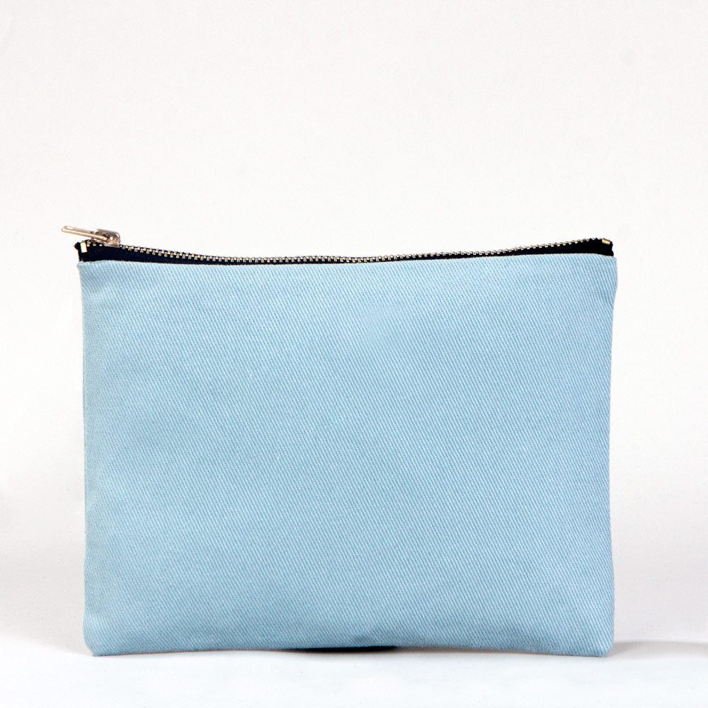 Cotton Clutch Bag Light Blue – 8"x6" Reusable Cosmetic Pouch