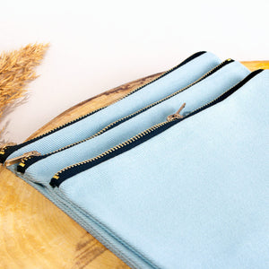 Cotton Clutch Bag Light Blue – 8"x6" Reusable Cosmetic Pouch
