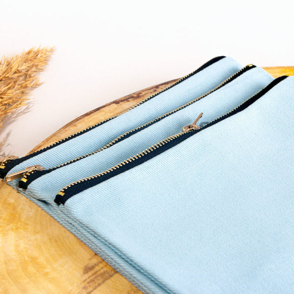 Cotton Clutch Bag Light Blue – 8"x6" Reusable Cosmetic Pouch