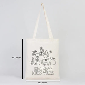Color Your Own Happy New Year Tote – Santa & Gifts Cotton Bag - Pamusan.com