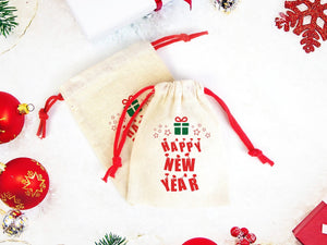Colorful Happy New Year Bags - Personalized Cotton Pouch Gifts | Custom Drawstring Rope - Wholesale Bags - Pamusan.com
