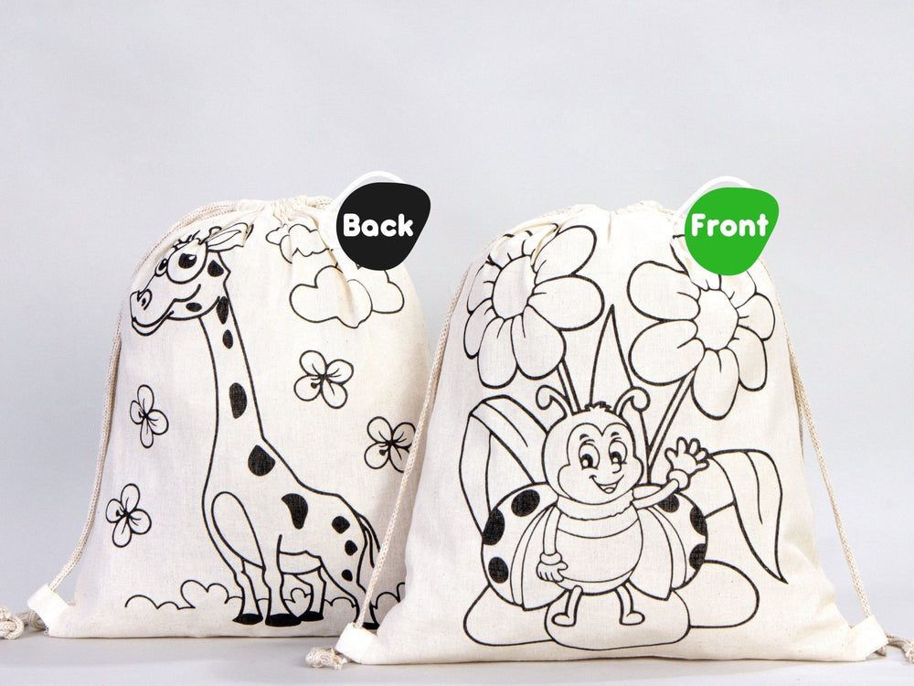 Coloring Animal Backpacks , 14"W x 16"H (35 cm x 40 cm) Kids Art Set, NO PENCIL In This Package, Cotton Drawstring Bags For Kids - Pamusan.com