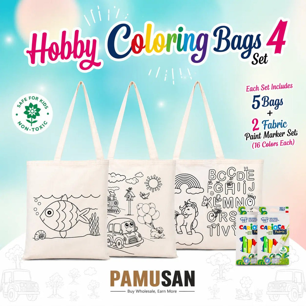 Coloring Bag Painting Set 4 - 20 Double - sided Painted Bag 14"x16" / Carioca Fabric Paint Pen - Pamusan.com