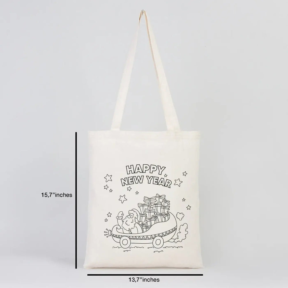 Coloring Happy New Year Cotton Tote Bag – DIY Santa Design - Pamusan.com