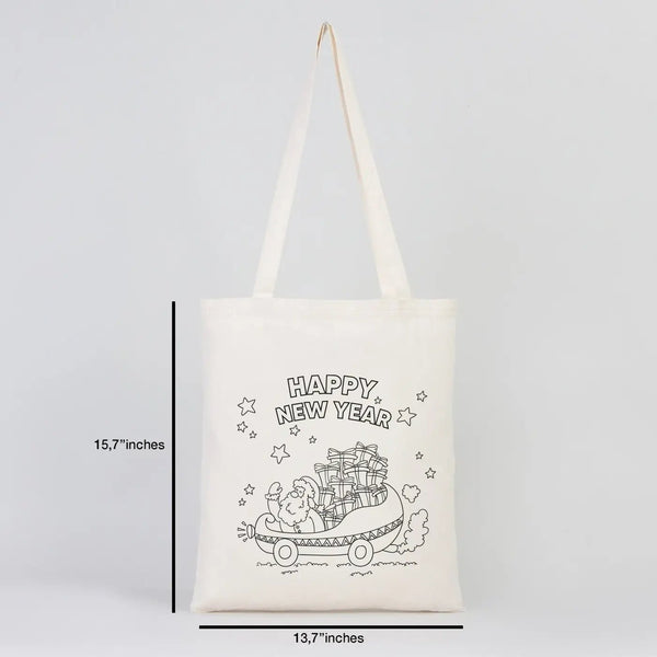Coloring Happy New Year Cotton Tote Bag – DIY Santa Design - Pamusan.com