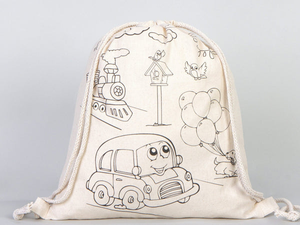 Coloring Plande And Car, NO PENCIL In This Package, 14"W x 16"H (35 cm x 40 cm) Kids Bag Cotton Drawstring Bags For Kids & Schools - Pamusan.com