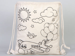 Coloring Plande And Car, NO PENCIL In This Package, 14"W x 16"H (35 cm x 40 cm) Kids Bag Cotton Drawstring Bags For Kids & Schools - Pamusan.com