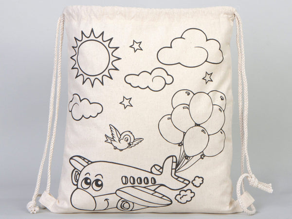 Coloring Plande And Car, NO PENCIL In This Package, 14"W x 16"H (35 cm x 40 cm) Kids Bag Cotton Drawstring Bags For Kids & Schools - Pamusan.com