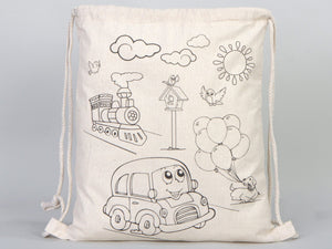 Coloring Plande And Car, NO PENCIL In This Package, 14"W x 16"H (35 cm x 40 cm) Kids Bag Cotton Drawstring Bags For Kids & Schools - Pamusan.com
