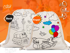 Coloring Plande And Car, NO PENCIL In This Package, 14"W x 16"H (35 cm x 40 cm) Kids Bag Cotton Drawstring Bags For Kids & Schools - Pamusan.com